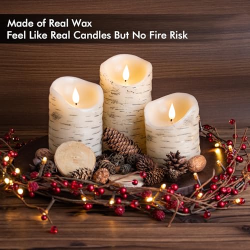 Birch Flameless LED Candles Set of 3 with Remote & 4/8H Timer, 4"/5"/6" Heights - Battery Operated