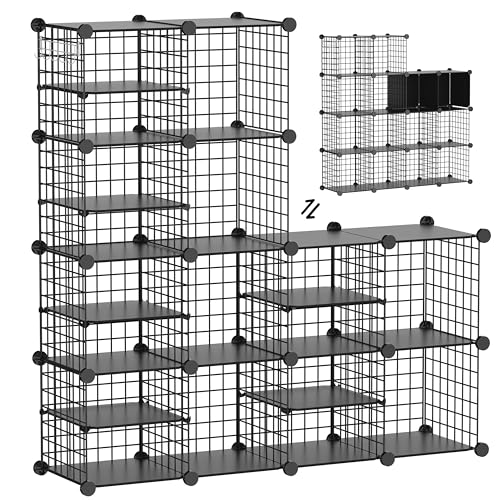 Black Wire Cube Storage Organizer 14-Cube DIY Shelving Unit for Bedroom & Office