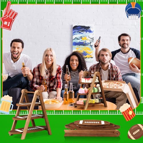 Marsui Football Serving Trays 3-Tier Wooden Platters for Game & Party, 17-11 inch