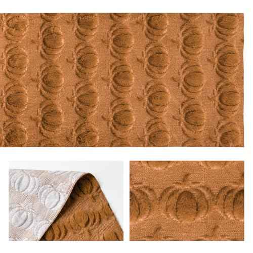 Artoid Mode Caramel Soft Plush Faux Fur Jacquard Pumpkins Fall Table Runner, Seasonal Autumn Kitchen Dining Table Decoration for Home Party Decor 13x36 Inch