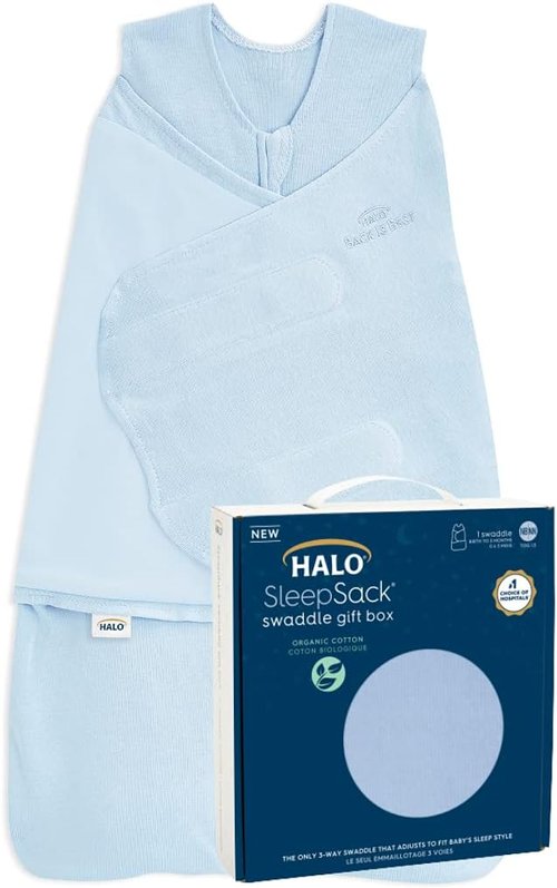 HALO Sleepsack Swaddle - 100% Organic Cotton Newborn Gift Set | TOG 1.5, 0-3 Months, Chambray
