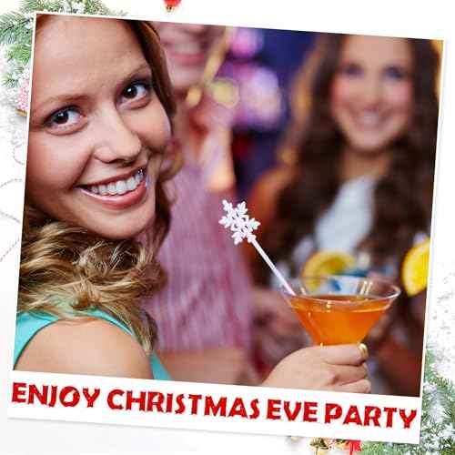 30 Pcs Snowflake Coffee Stirrers Winter 6 Inch Christmas Cocktail Picks Snowflake Drink Swizzle Sticks Reusable Drink Stirrers Hot Cocoa Chocolate Stick Supplies for Cocktail Xmas Party Decor