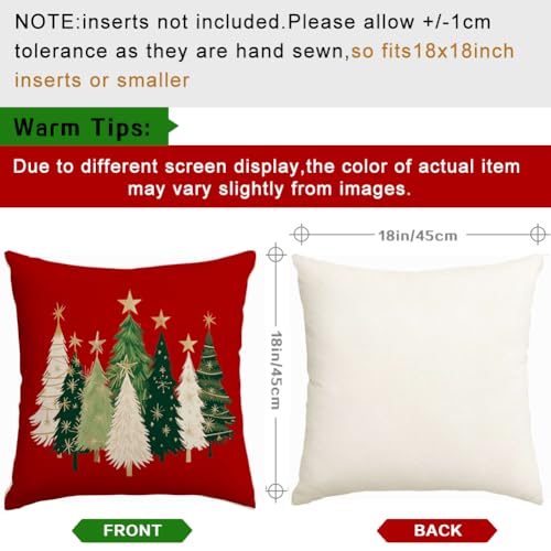 RABUSOFA Christmas Tree Pillow Cover 18x18 Red Stars, 18x18in, Hidden Zipper