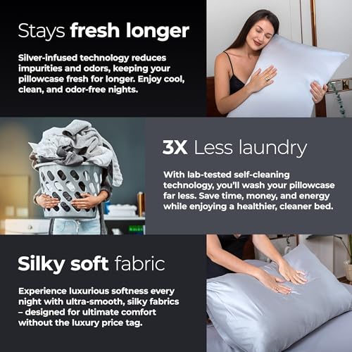 Cool Gray Satin Pillowcases Set – 2 Pack Queen Silvery Technology™ for Hair & Skin