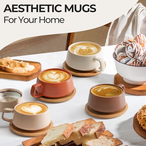 Ceramic Cappuccino Cup Set of 4 - 9.5oz Luxe Beige Pastel Coffee Mugs