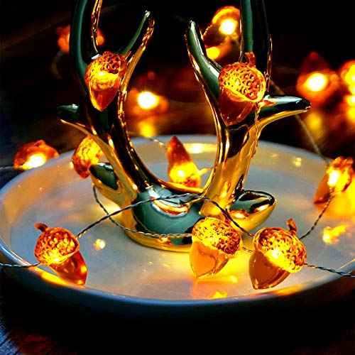BOHON Thanksgiving Decorations Acorn Lights String 10ft 40 LEDs Fairy String Lights Battery Operated with Remote Fall Lights for Home Autumn Garland Bedroom Christmas Tree Halloween Party Decor