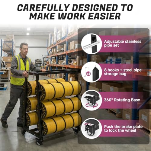 Heavy-Duty Wire Spool Rack with Locking Casters & Accessories for Industrial Use