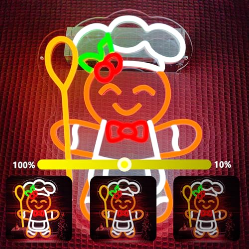 Gingerbread Neon Sign with Spoon - Lulkod, Dimmable Christmas Gingerbread Man Neon Sign for Bedroom