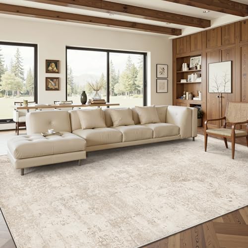 Art&Tuft Beige 8x10 Abstract Washable Area Rug for Living Room
