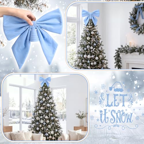 Soulchen 12 Inch Blue Velvet Bow Christmas Tree Topper - Blue Simple Design