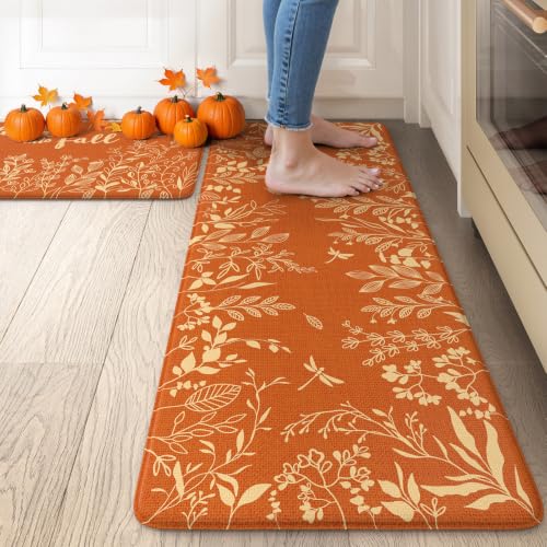 Fall-Inspired Anti-Fatigue Kitchen Mat with Cushioned Support and Non-Slip Backing