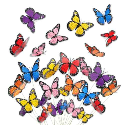 48 Monarch Butterfly Decor, 3D Butterflies Stickers Dia De Los Muertos Decorations Butterflies 4 Sizes Fake Butterfly Wall Decal for Home Wedding Party Christmas Decorations