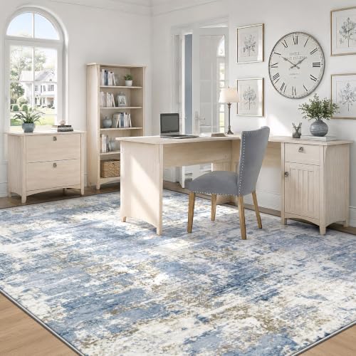 Blue 6' x 9' Washable Modern Abstract Area Rug for Living Room & Bedroom