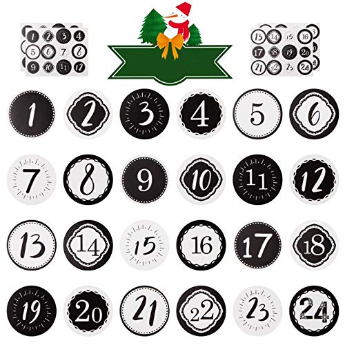 KESOTO 2 Pack Advent Calendar Number Stickers 1-24 Christmas Calendar Stickers for Crafting Christmas DIY Labels, Black and White