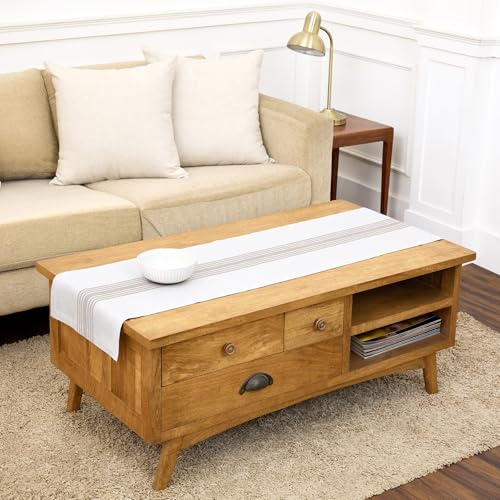 Solino Home 100% Pure Linen Table Runner 14 x 60 in Natural & White