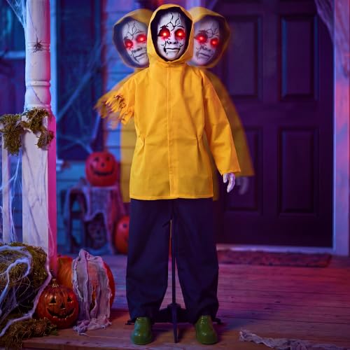 JOYIN 49-Inch Life-Size Halloween Ghost Animatronic Decor with Glowing Eyes & Sound Activation