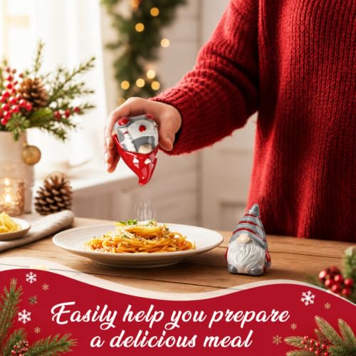 Vesici Christmas Red & White Ceramic Gnome Salt & Pepper Shaker Set - Heart, 3.3 Inch
