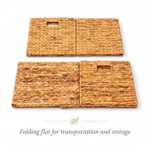 4-Pack Water Hyacinth Wicker Storage Baskets 13x11x11in for Shelving - Handwoven Natural Farmhouse Style