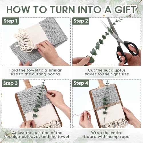 Reallnaive Hostess Gift Set with Cutting Board, Hand Towel & Eucalyptus - 13.8 x 7.1 in
