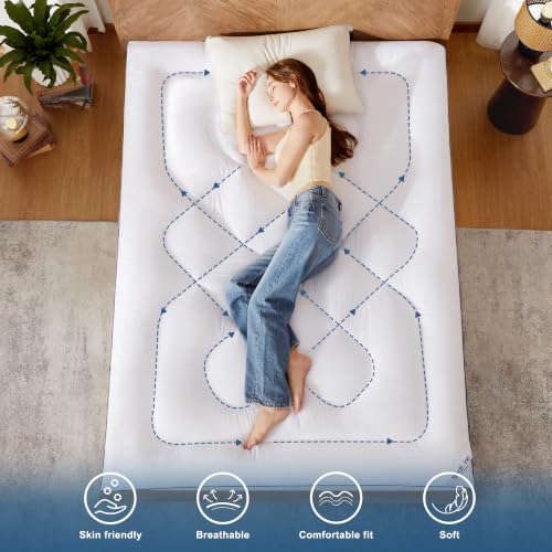 King Mattress Topper - White Thick Pillow Top Bed Cover, Soft Cooling Bedding