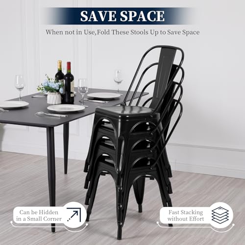 Metal Dining Chairs Set of 4 - Black, 330lbs Load Capacity, Stackable