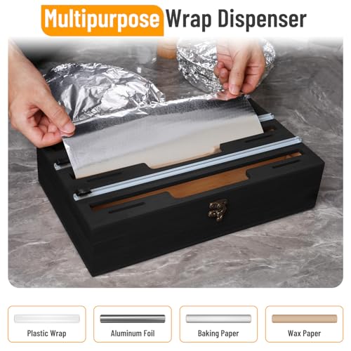 Allinside Black 3-Layer Magnetic Plastic Wrap Dispenser with Cutter for 12.9" Rolls
