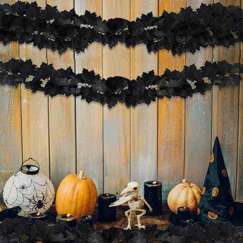 3PCS Fall Leaf Garland Fall Wall Hanging Artificial Black Maple Leaf Vine 6.56FT Thanksgiving Decor for Home Wedding Party Black Garland for Halloween Thanksgiving