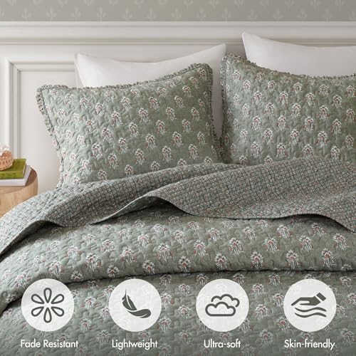 Madison Park Vintage Floral Reversible Bed Quilt Set King Cal Green Sage
