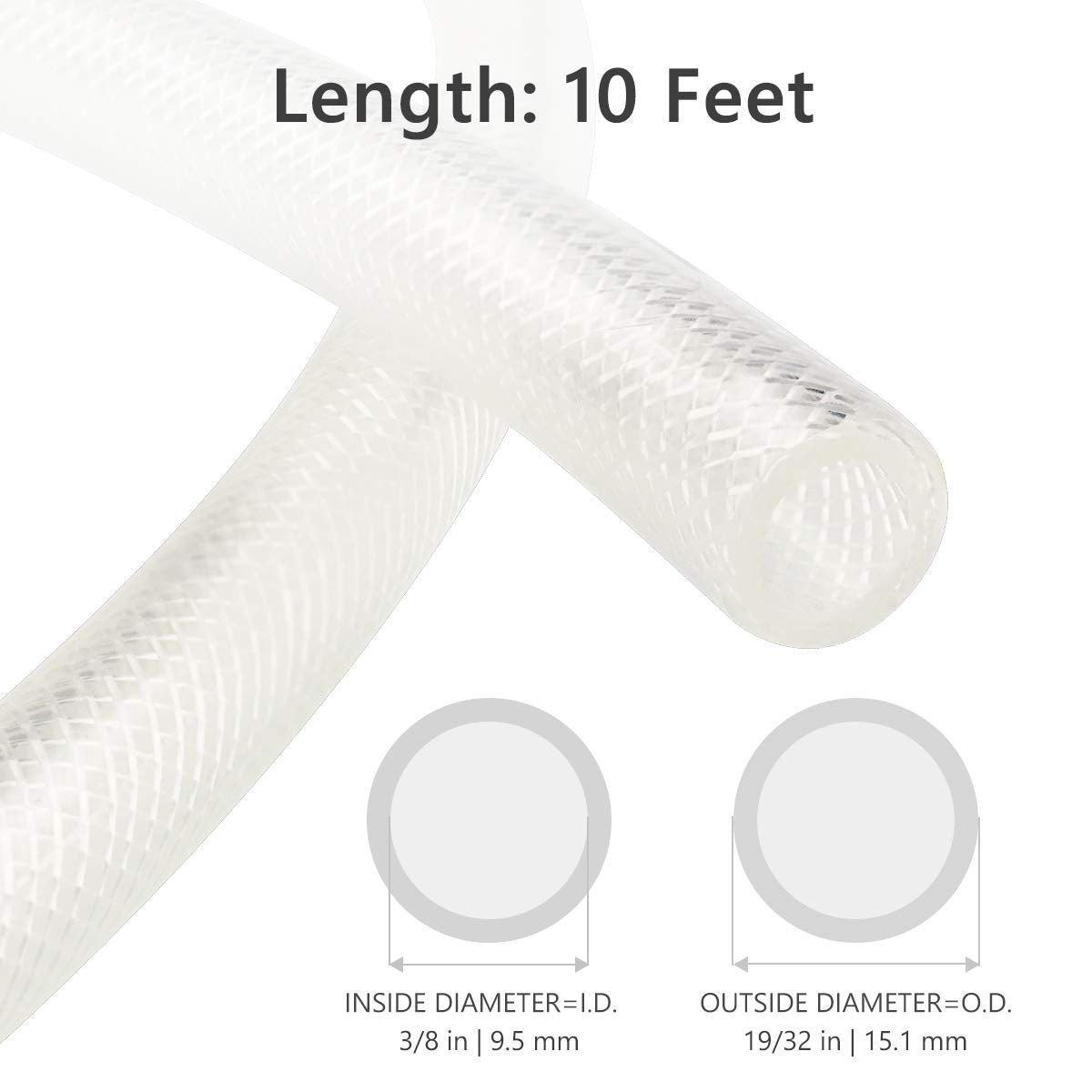 3/8" ID x 10 Ft High Pressure Braided Clear PVC Vinyl Tubing Flexible Vinyl Tube, Heavy Duty Reinforced Hose Tubing, BPA Free and Non Toxic
