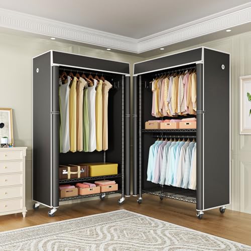 FUTASSI Black Clothing Rack with Cover and Wheels - Portable Garment Organizer