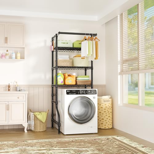 Ulif U11 Mini Black Laundry Shelving Unit with 3 Tiers & Hanging Rod
