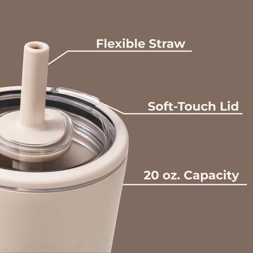 HydroJug Everyday Tumbler 20 oz – Ceramic-Lined Insulated Tumbler with Straw and Soft-Touch Lid, Cup Holder Friendly, Double-Wall Vacuum Insulation, Reusable Travel Cup – Dune