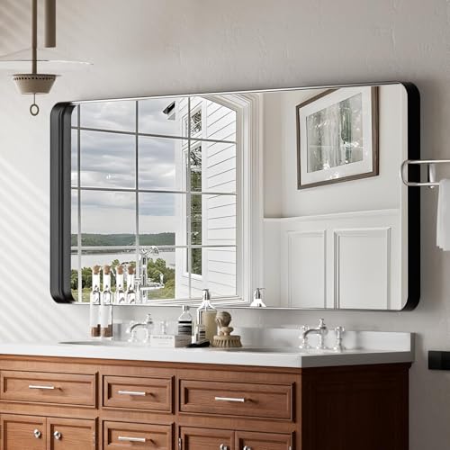 VooBang Black Rectangular Bathroom Mirror 48-Inch Wall Mirror with Deep Frame