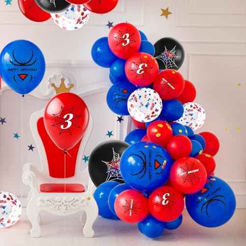 Spider Theme Number Balloons,Spider Pattern 5th Birthday Balloons,Kids Boys Cartoon Balloons Birthday Party Confetti Decorations Cartoon Heroes Spider Decoration
