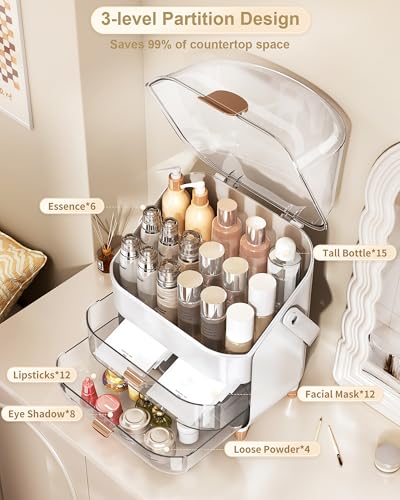 Anylady White Makeup Organizer with 3 Tiers for Vanity & Countertop