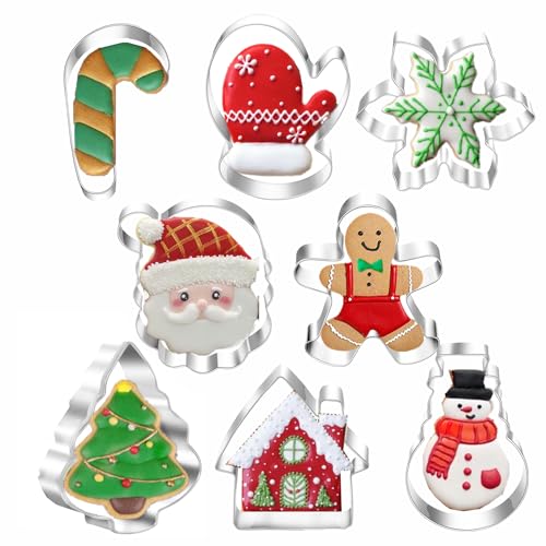 TUZICAKE 8PCS Christmas Cookie Cutter Set Holiday Shapes Snowman Tree Gingerbread Santa