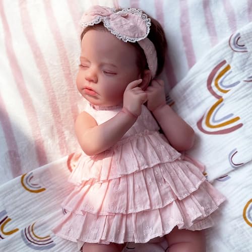 KSBD Reborn Baby Doll Girl 20 Inch - Pink Cloth Body, Realistic Sleeping Newborn, Handcrafted with Painted Details, Gift Set for Kids 3+