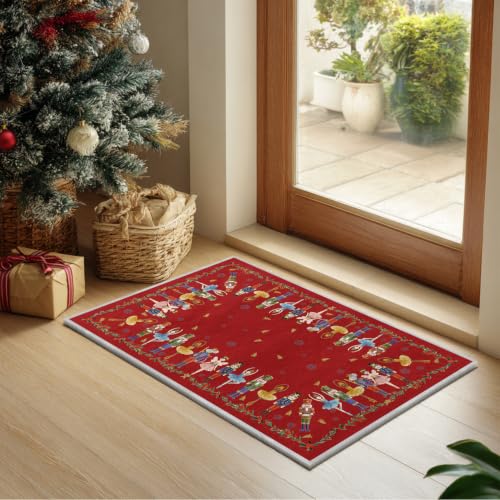 Artoid Mode Watercolor Red Nutcrackers Merry Christmas Door Mat,
