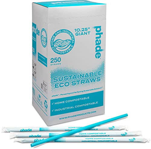 10.25-Inch Eco-Friendly Giant Drinking Straws - 2000 Count, Biodegradable & Compostable, Individually Wrapped