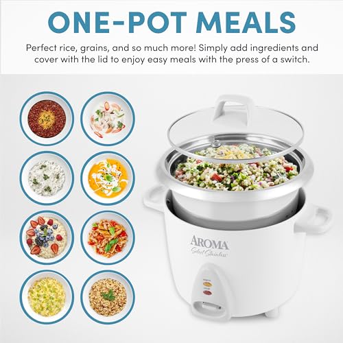 AROMA 14-Cup (Cooked) Stainless Rice Cooker & Warmer ARC-757SG with Uncoated Pot