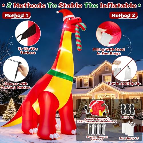 12 Ft Santa Dinosaur Inflatable Christmas Decor for Outdoors
