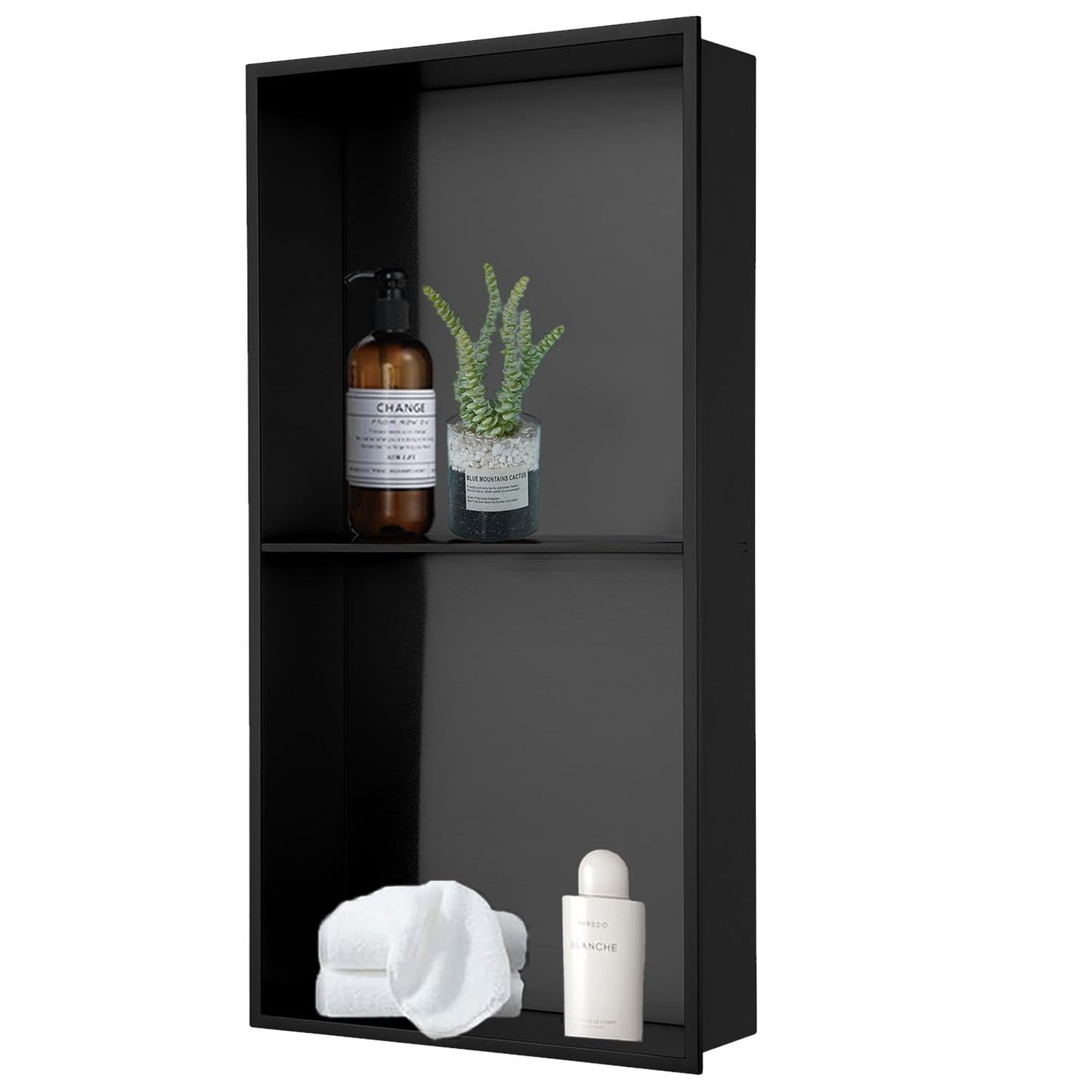 HOTIS 12"×24" Black Double Selves Shower Niche, Stainless Steel Recessed Bathroom Niche, No Tile Needed Bathroom Wall Niche, Waterproof Recessed Wall Mounted Insert Storage Caddy, Matte Black
