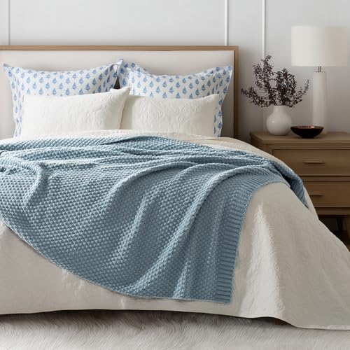 Chunky Chenille Knit Throw Blanket - 50 x 60 Chambray Blue - Soft & Cozy
