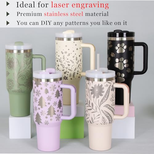 Temolulu 4 Pack 40 Oz Stainless Steel Tumbler with Handle & Lid - Cream, Purple, Green, Rose Quartz