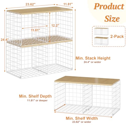 Stackable Closet Organizers with Wood Top - 2 Pack for Clothes & Shoes