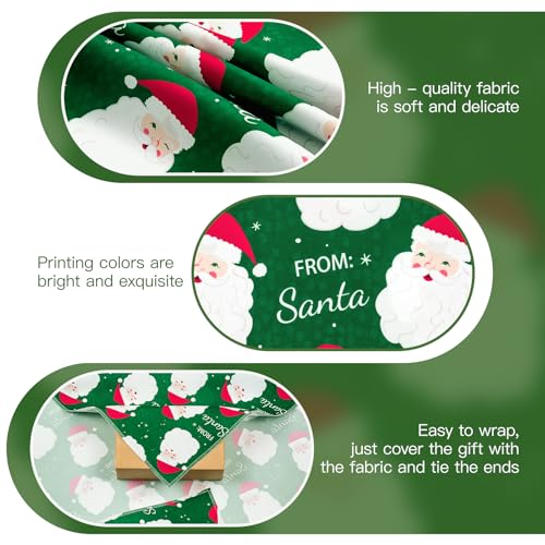 Wrapaholic 26" Reusable Christmas Gift Wrap Green Santa Cloth for Holiday Gifts