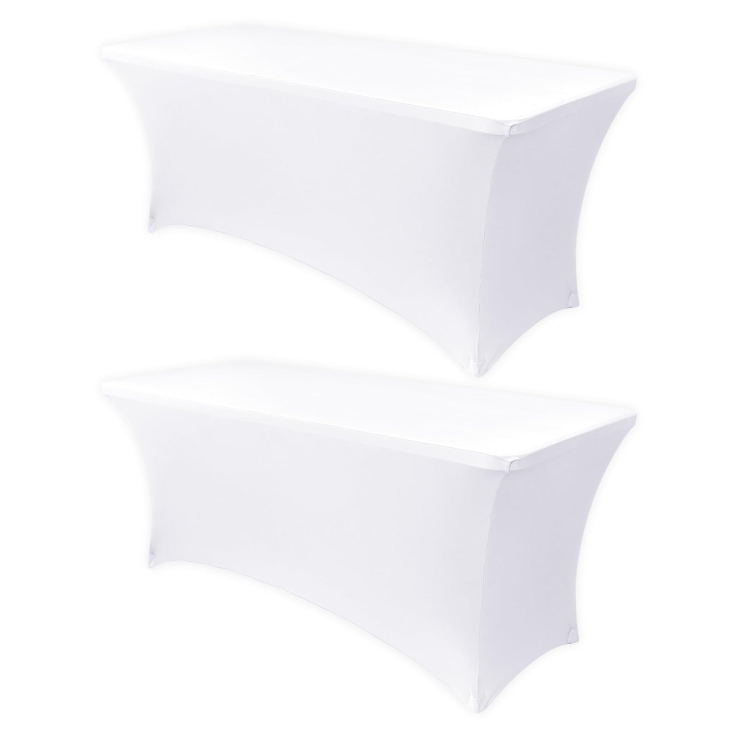 Obstal 8Ft Stretch White Spandex Table Cover for Standard Folding Tables - 2 Pack Universal Rectangular Fitted Tablecloth for Party, Banquet, Events, Trade Show (White, 96L x 30W x 30H Inches)