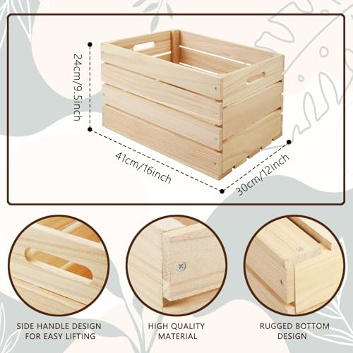 Natural Wood 3 Pack Large Wooden Storage Crates 16 x 12 x 9.5 Inches - Unfinished Rustic Organizer