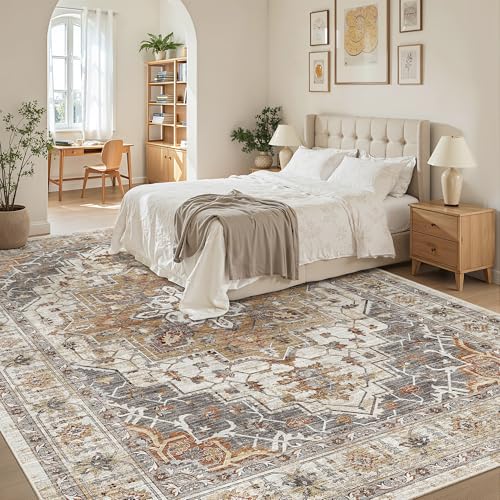 8x10 Non-Slip Washable Area Rug - Turmeric & Grey Living Room Carpet