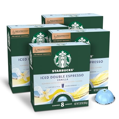 Starbucks Iced Vanilla Coffee Capsules for Nespresso Vertuo - 8 Count Pack of 4 - 32 Capsules